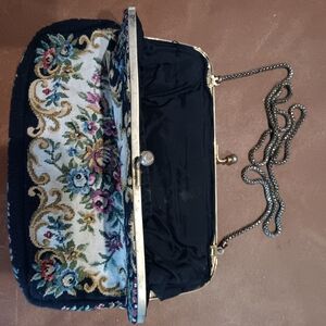 Vintage Floral Tapestry Clutch with Chain